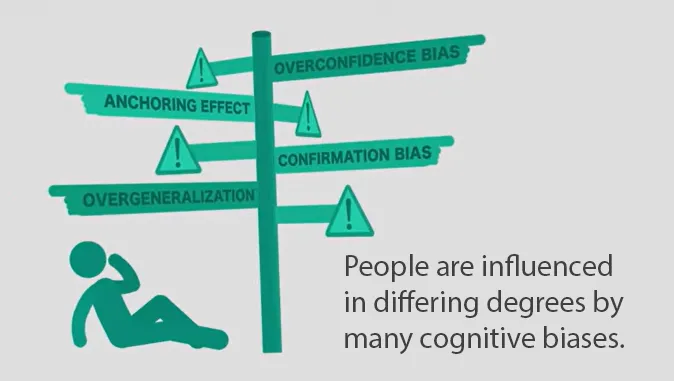 People are influenced in differing degrees by many cognitive biases, such as: overconfidence bias, anchoring effect, confirmation bias, overgeneralization, and more.